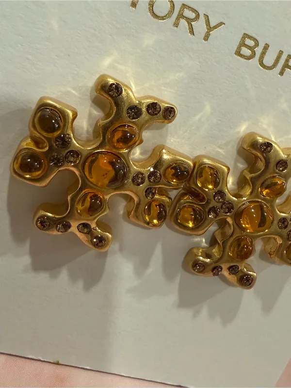 Tory Burch | Gold Plated Icon Logo and Rich Bronzy Enamel Stud Earrings | Sm/Med - Image 2