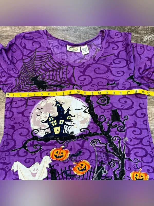 Collections Etc. Vintage Halloween 3/4 Sleeve Purple Blouse Sequins Ghost Medium - Image 4