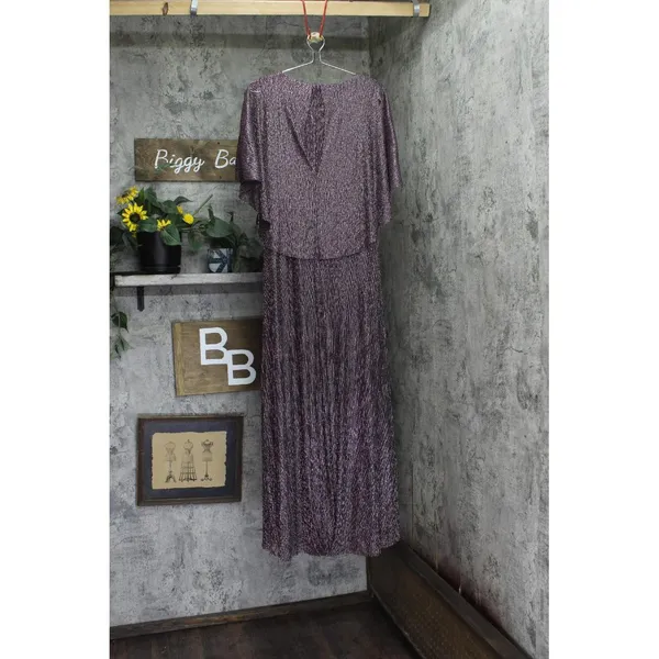 NWT R & M Richards Embellished Pleated Caplet Overlay Maxi Dress Purple Wine 6 - Image 5