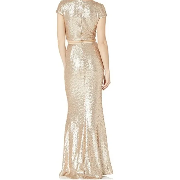Dress The Population Size Small Cara Two Piece Gown Gold‎ Sequin Holiday Party - Image 4