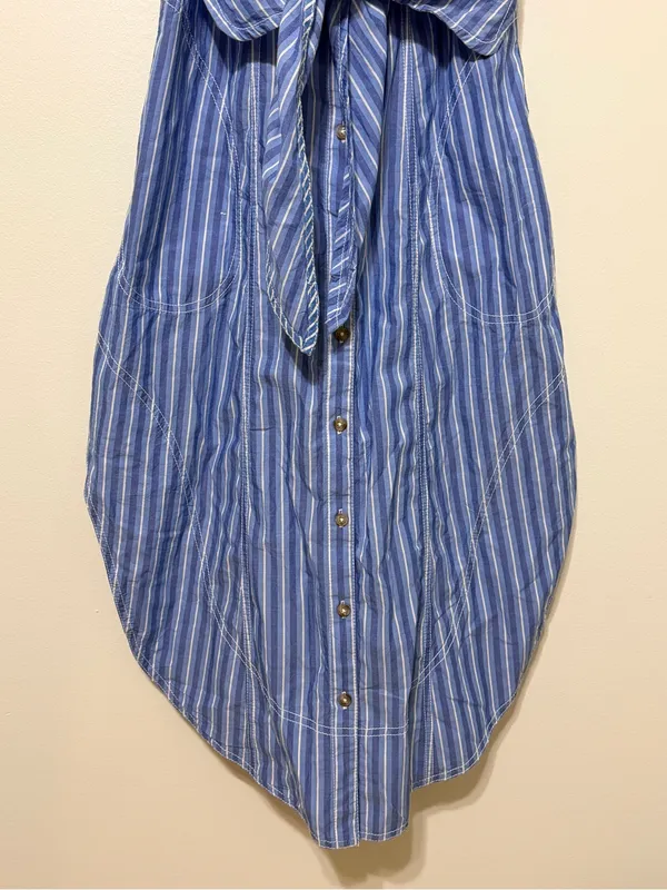 Anthropologie Pilcro Striped Sleeveless Wrap Shirt Dress Button Down XS Blue - Image 7