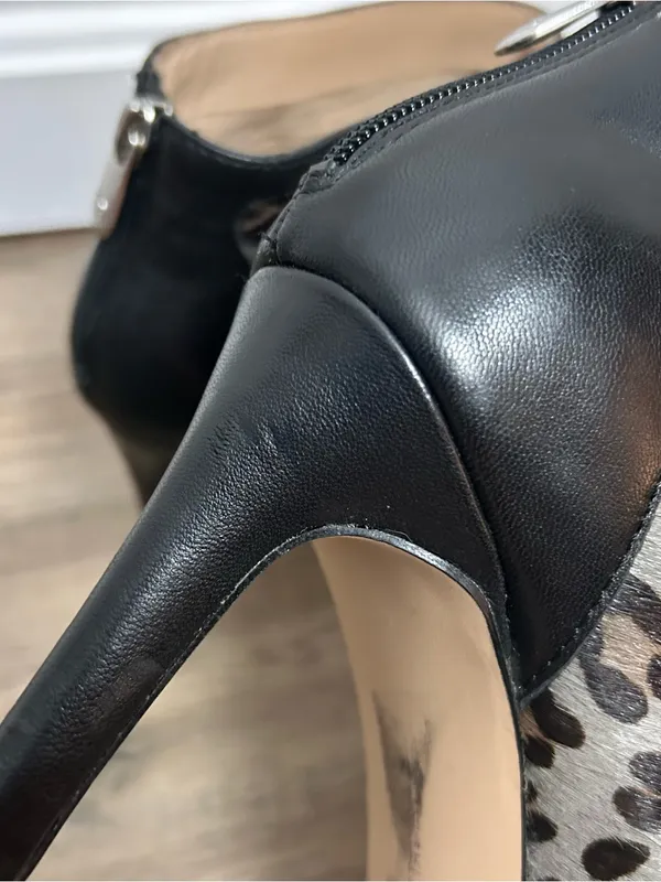 Adrienne Vittadini| Real Calf Fur Leopard Print Pointed Ankle Bootie sz 8 - Image 6