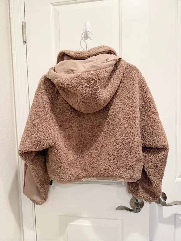 ZARA Sherpa Contrast Hooded‎ Bomber Jacket size Medium Teddy - Image 7