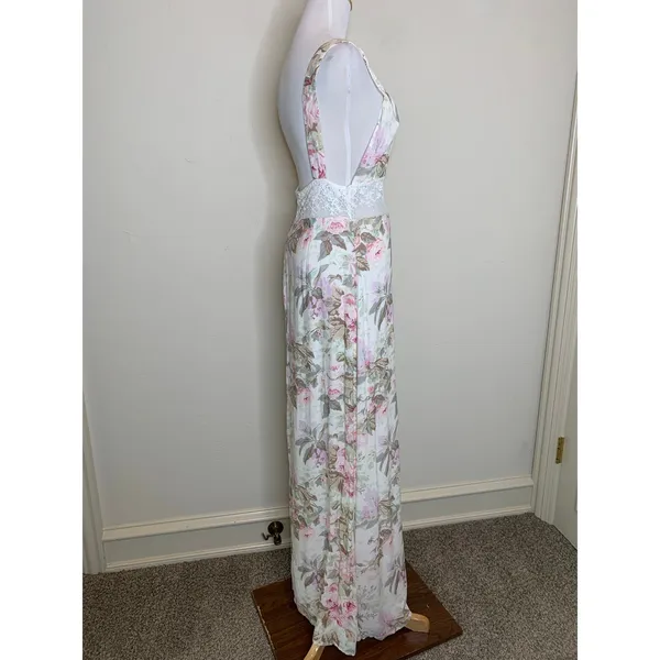 Majorelle Floral Romantic Maxi Dress Bridal Fairy Sz Medium Cream Pink Green - Image 6