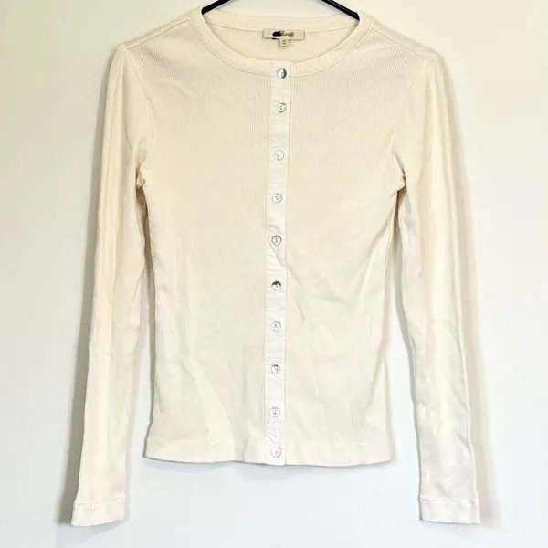 NWT Madewell Vintage Ivory Garment-Dyed Ribbed Cardigan Tee - Size: Extra Small - Image 2