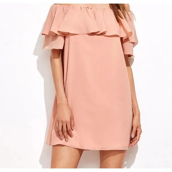 ✨Pink Off The Shoulder Ruffle Dress✨ Orange Size M - Image 3