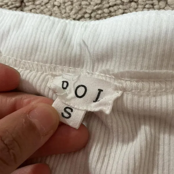 POL Short Sleeve V Neck Button Up Oversized Henley Tee Shirt White Ribbed Size S - Image 5