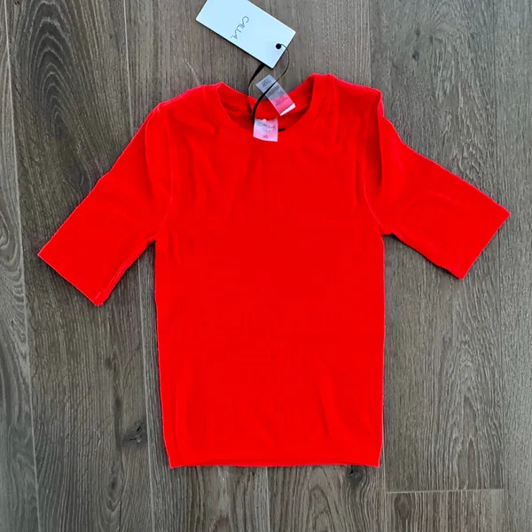 CALIA Seamless Crop Tee Elbow Sleeve Red XS Ribbed Sporty NEW - Image 2