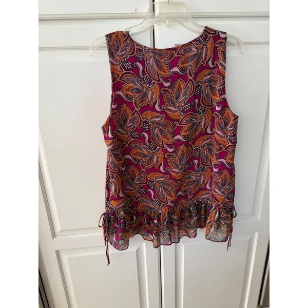 Rose + Olive Magenta Pink Paisley Peplum Sleeveless V-Neck Blouse Top Womens Med - Image 6
