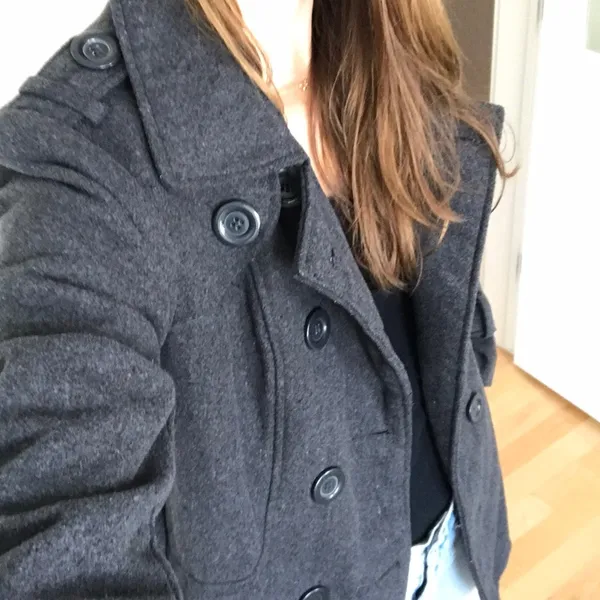 Ambiance Dark Gray Wool Blend Trench Coat Jacket Size Medium - Image 5