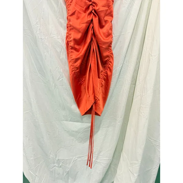 NBD Dex‎ Ruched Drawstring Adjustable Side Tie Poppy Orange Mini Dress Sz Small - Image 6