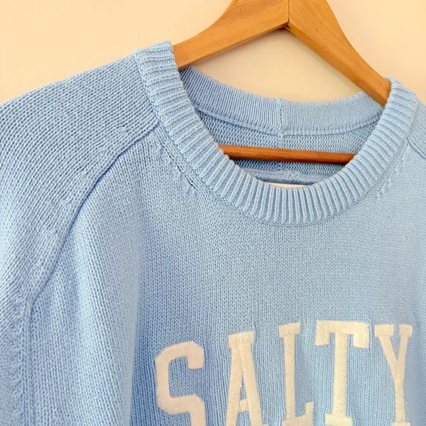 Abercrombie & Fitch Sweater Salty Large Blue Graphic Crewneck Coastal Preppy - Image 7
