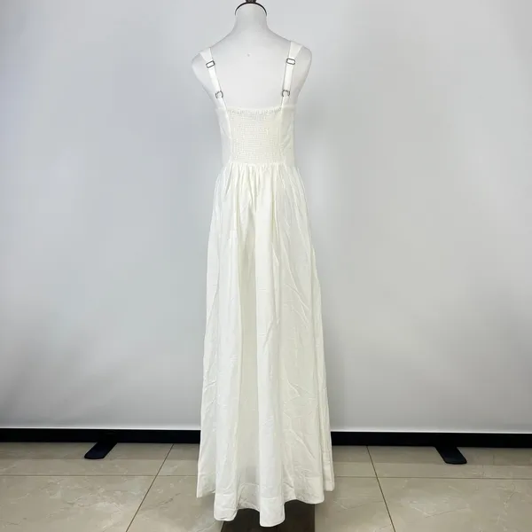 NWOT Farm Rio Stretch Linen Blend Cami Maxi Dress Size XS Classic Off White - Image 8