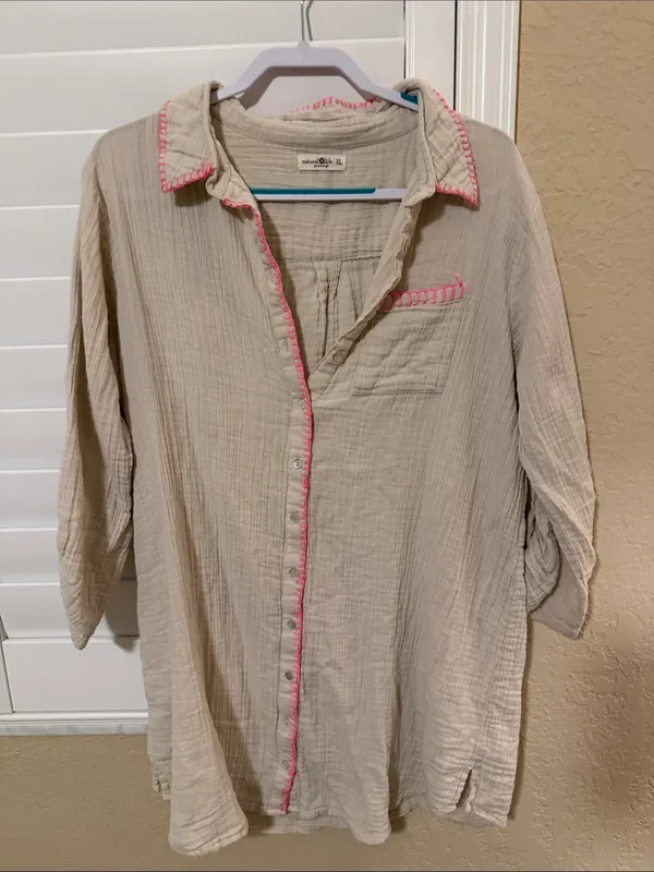 NATURAL LIFE Cream Textured Button-Front Casual Shirt Dress size XL - Image 2