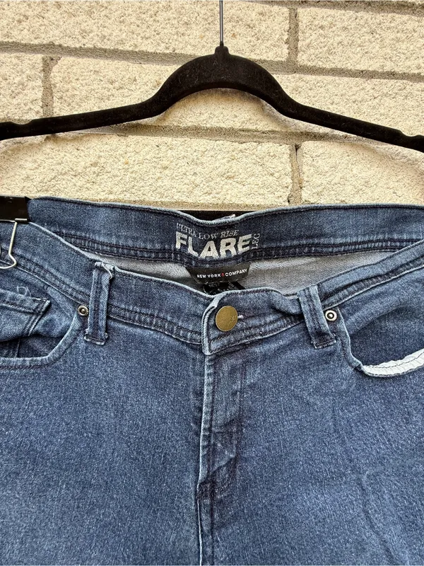 New York & Company Dark Indigo Wide Leg Flare Jeans - Image 9