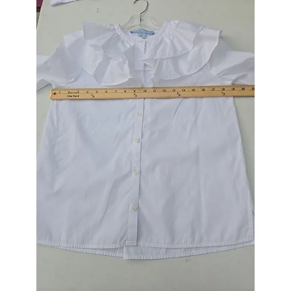 Hill House Home White Ruffle Collar Blouse XS Cotton Button Front Top - Image 7