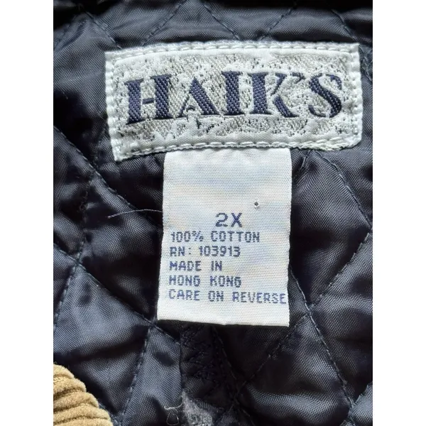 VTG HAIK’S Quilted Denim Jacket 2X USA Floral Patch Corduroy Collar Americana - Image 3