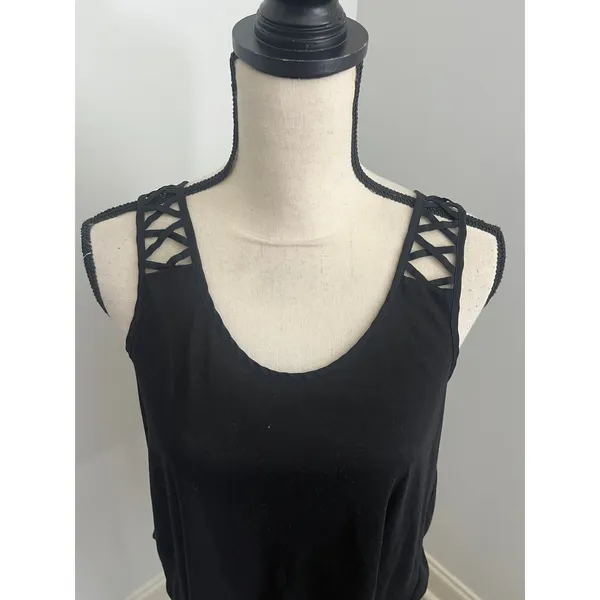 H&M Black Flowy Cut Out Blouse Small Caged‎ Scoop Neck Minimalist Boho Chic Tank - Image 3