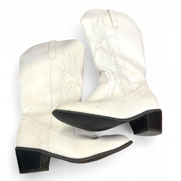 6 / 36 | white cowboy boot chunky heel embroidered Western Pointed Toe Women - Image 2