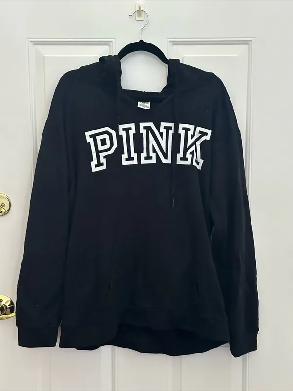 PINK Victoria's Secret Black Logo Hoodie Sweater size L - Image 2
