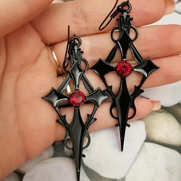 Retro Style Gothic Black Cross Earrings Funky Vintage Style Faux Fashion Jewelr - Image 14