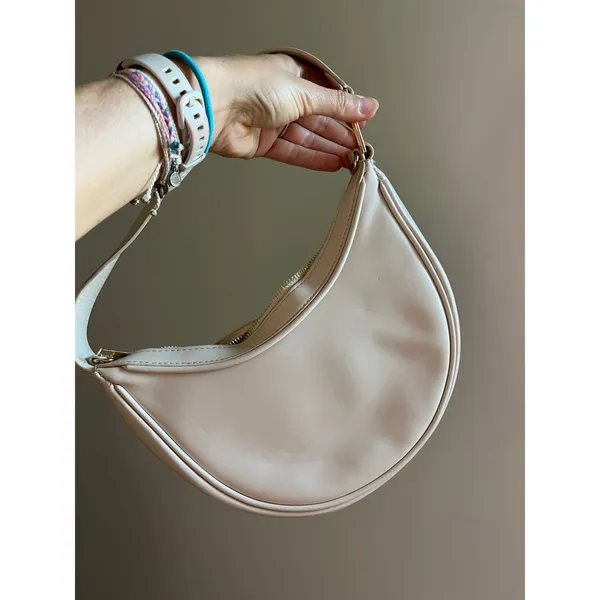 Primark Cream Quilted‎ Crescent Shoulder Bag Scandi Hobo Purse Minimalist Chic Neutral - Image 2