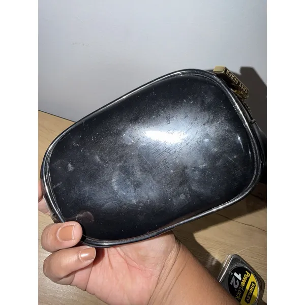 Tory Burch Womens Black Patent Leather Small Glossy Cosmetic Bag Travel Case T - Image 3