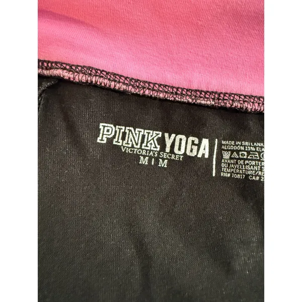 Victoria's Secret PINK Yoga Leggings Black Pink Glitter Logo Fold Over Waist y2k - Image 4