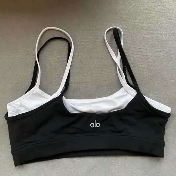 Alo Yoga Airbrush Double Up Bra Black/White XS - Image 4