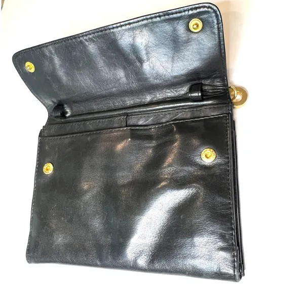 Perlina Black leather fold over clutch Wallet Bag Carry all in one vintage 90's - Image 5