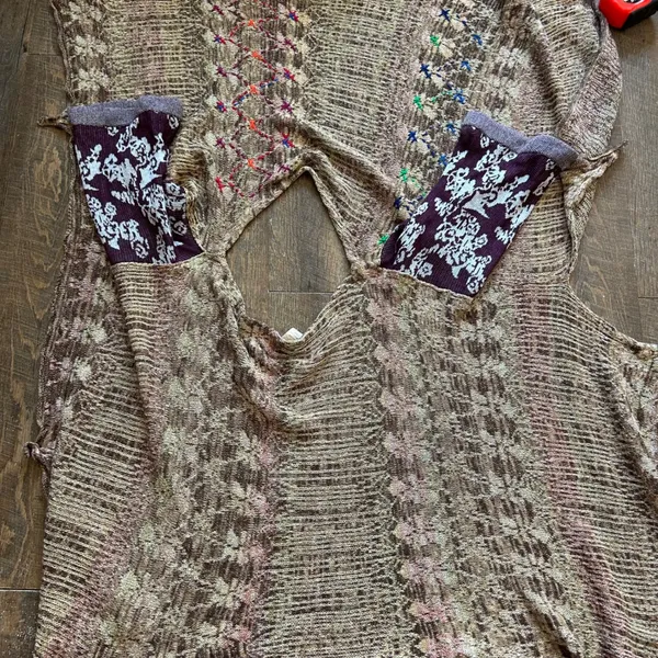 Free People Fressia Pullover Sweater Boho Tunic Mixed Knit Embroidered M/L - Image 9