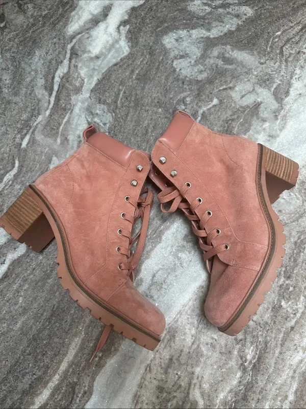 Vince Camuto Leather Suede Lace-Up Ankle Boots Gaviana Dermy Pink Sz 8.5 - Image 2