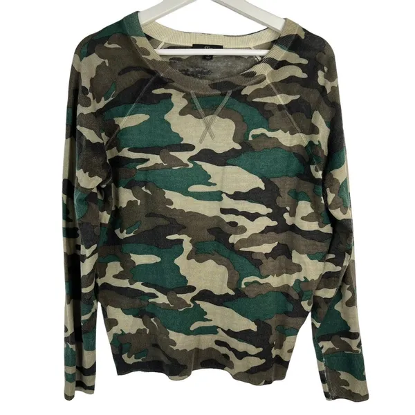 J.Crew S Sweater Merino Wool Camo Crewneck K1279 Green Brown Long Sleeve Raglan - Image 3