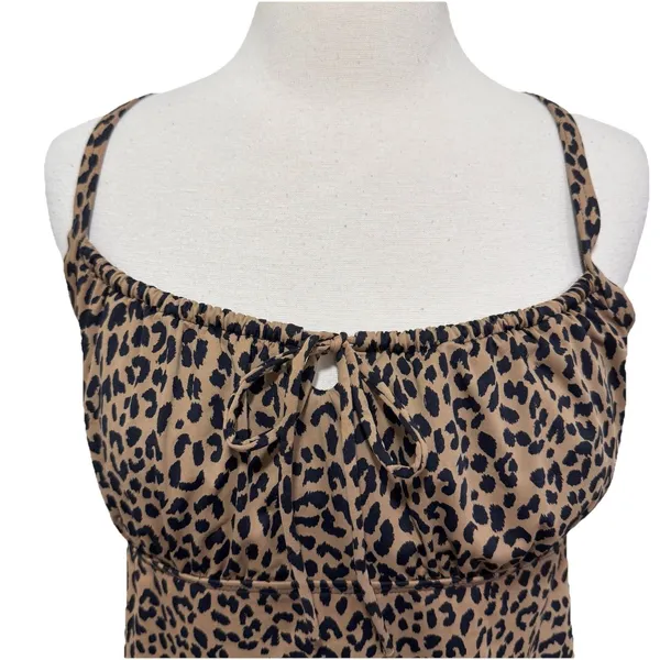 LANDS END Tankini 10 Cheetah Print Tan Black Swimsuit Top Adjustable Straps NEW - Image 2