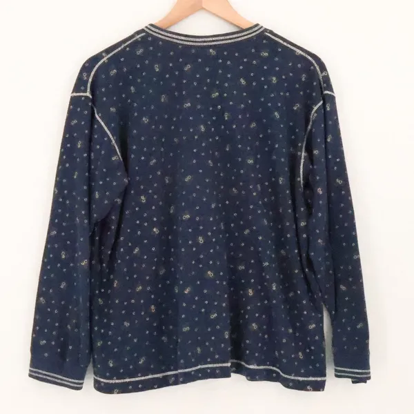 Earth Angels Floral Waffle Knit Cardigan Vintage 90s Size M Blue Cottage Pockets - Image 2