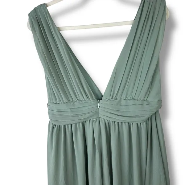 Lulus NWOT Heavenly Hues Sage Green Brush Woven Chiffon V-Neck Maxi Dress Large - Image 9