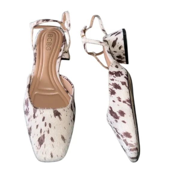 NEW BCBG Dalmatian Print Ankle Strap Heels Cow Print Square Toe Calf Hair - Image 4