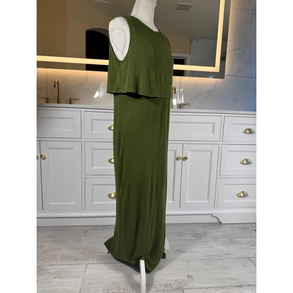 Next Maternity Maxi Dress Womens 12 Olive Green Nursing Layered Sleeveless - Image 9