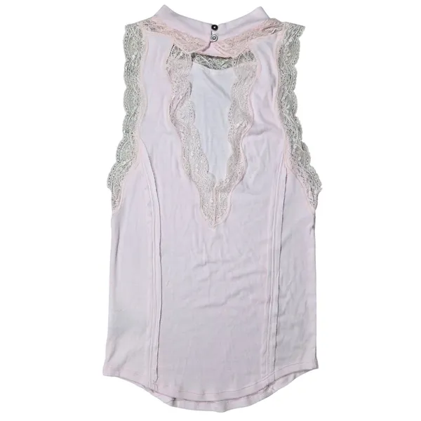 Free People Dale‎ Tank Top Ballet Ribbed Lace Open Back Pink OB980491 M - Image 2