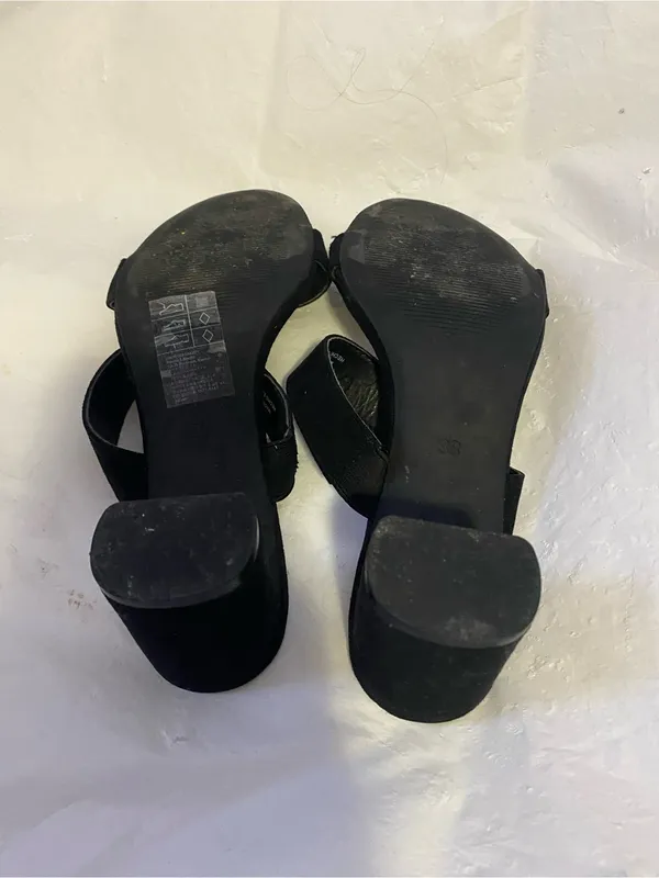 H&M Black Double-Strap Suede Slide Mules - Image 3