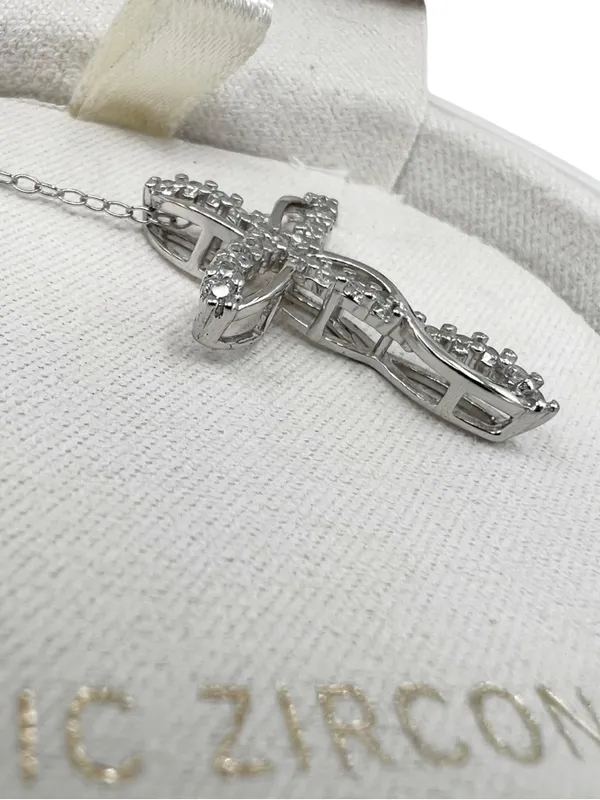 NWT Macy’s CZ & Sapphire Sterling Silver Cross Pendant Necklace Ornament Box - Image 6
