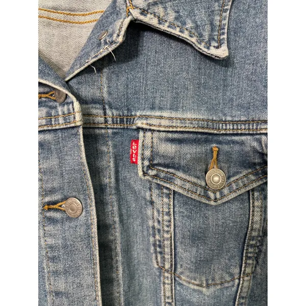 Levis Denim Trucker Jacket Womens 3X Blue Medium Wash Button Front Jean Coat - Image 2