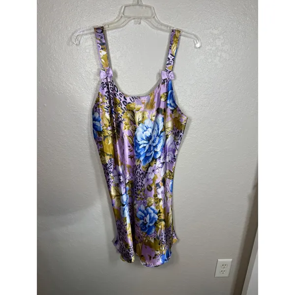 Vintage Set Sante Classics Floral Leopard Print Purple Robe & Slip Set - Size M - Image 6