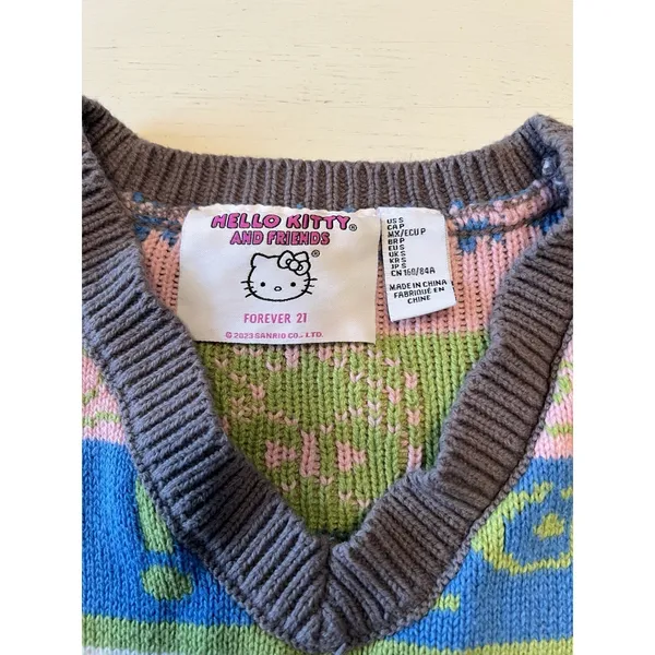 Forever 21 Sanrio Hello Kitty Keroppi Cropped Sweater Vest Brown Multi Small‎ - Image 2