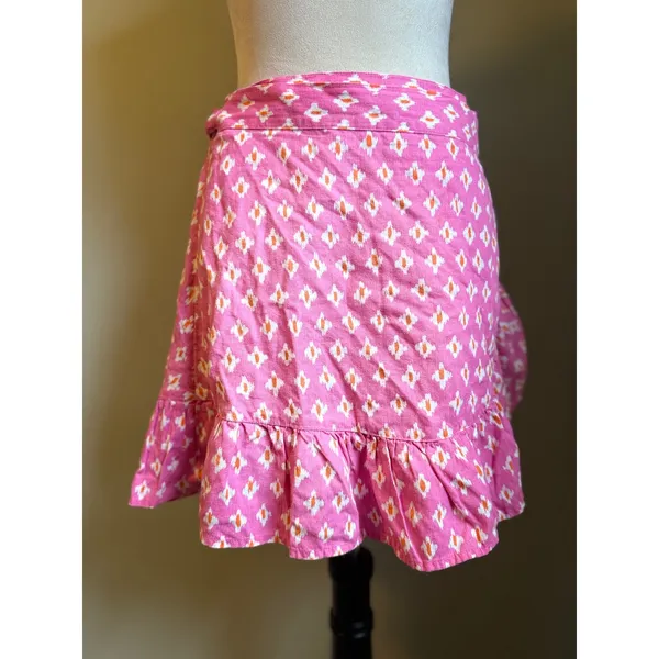 Aerie Pink Geometric Print Ruffle Wrap‎ Mini Skirt L boho y2k Flowy fairy linen - Image 2
