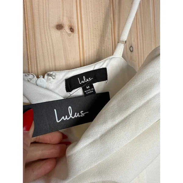 Lulus Always Turning Heads White Bustier Tulip Midi Dress Banquet Party Medium - Image 6