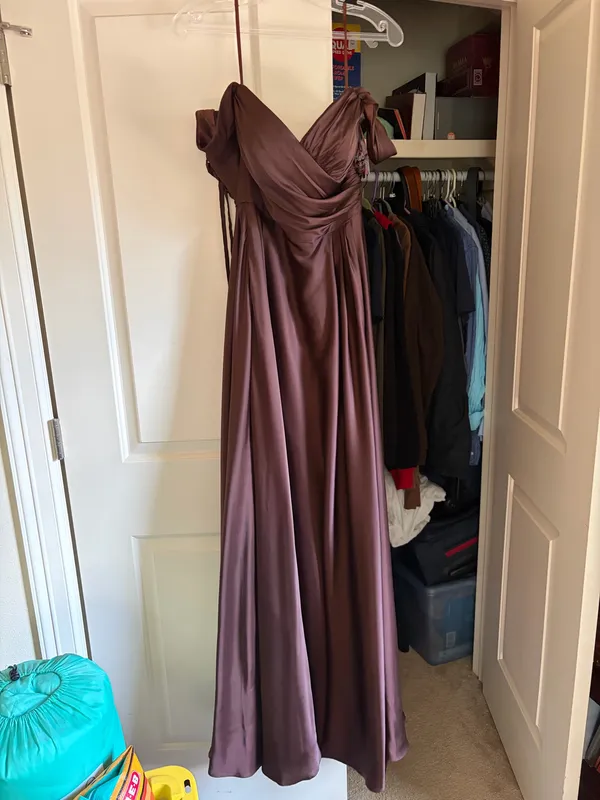 Brown Off Shoulder Formal Gown Floor Length Dress Corset Size 6 Boutique - Image 3