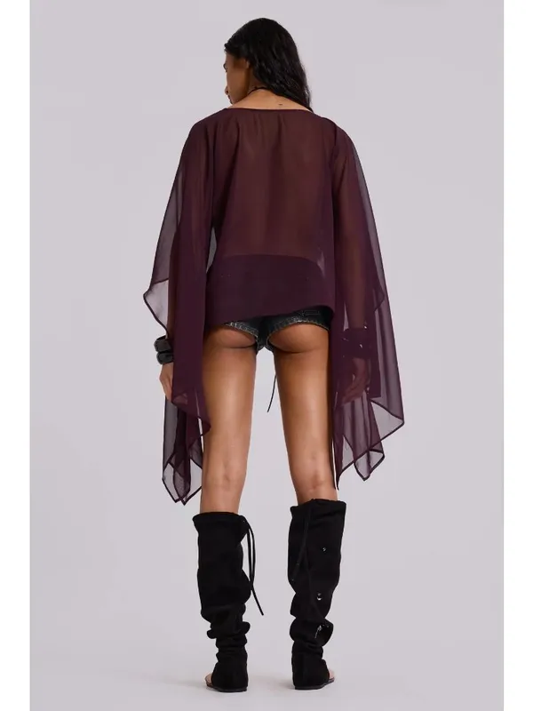 Jaded London Cape Top in Plum US 4/ UK 8 Womens Blouse Sheer - Image 12