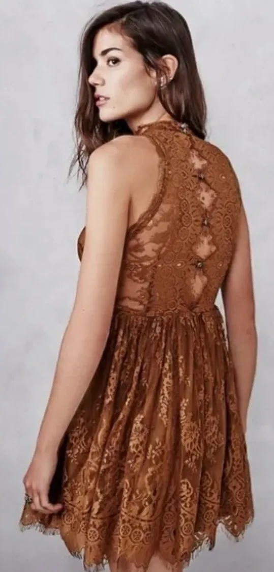 Free People Lace Mini Dress – Rust Brown - Image 3