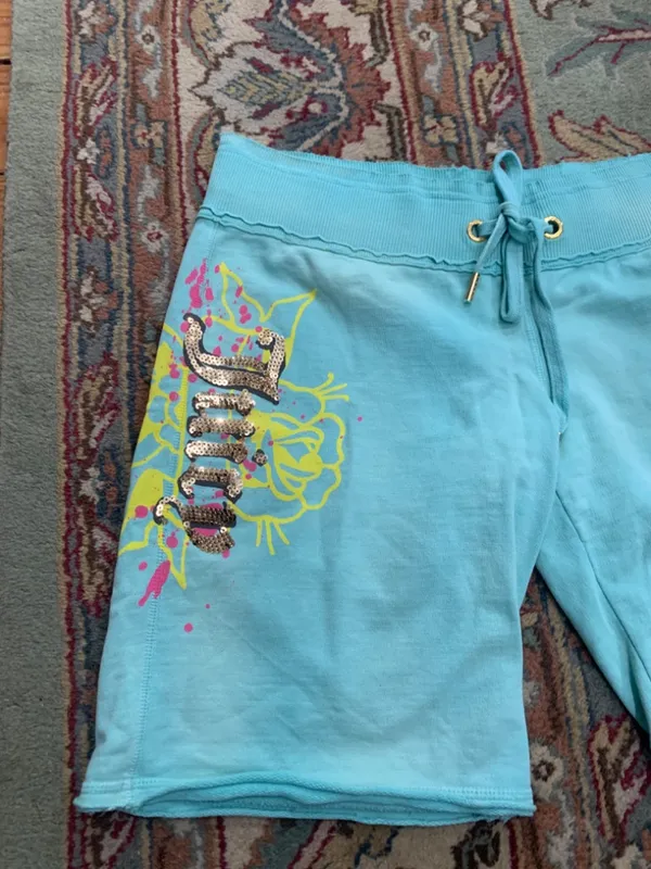 Juicy Couture Pam & Gela Sweat Shorts Distressed Blue Women's Medium - Image 3